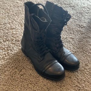 Steve Madden Troopa Black Leather Combat Boot